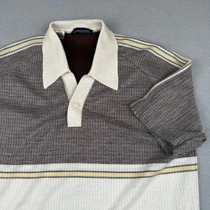 Vintage Knitmaster Sweater Knit Polo Shirt Mens XL Ivory Dagger Collar MOD Disco - Picture 1 of 16