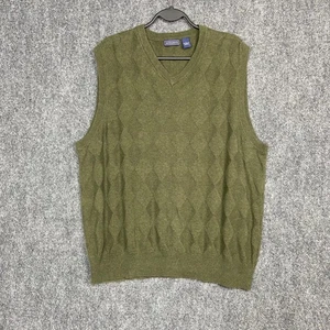 SADDLEBRED Men's Olive Green Argyle 100% Cotton V-Neck Sweater Vest - Size L - Picture 1 of 6