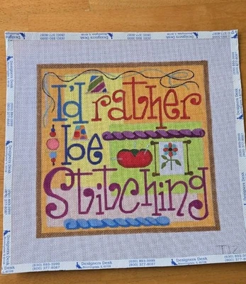 RARE Raymond Crawford Hand Painted Needlepoint Canvas-I'd Rather Be Stitching - Image 1 of 4