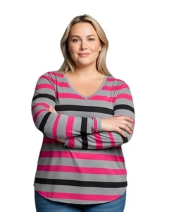 Lane Bryant Shirt Damen 26/28 gestreift Langarm Pullover ECU - Bild 1 von 9