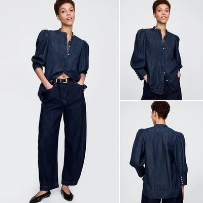 NUEVO CON ETIQUETAS Camisa Denim Manga Abullonada Gap x HFR N’gai PEQUEÑA Botón Pintuck Algodón Foto 1 de 4