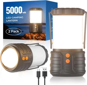 Paquete de 2 linternas de camping, linternas LED de camping, batería recargable de emergencia de 5000 mAh - Imagen 1 de 12
