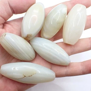 6 Stck. Groß Gebändert Weiß Achat Stein Handel Perlen Alt Fokus Stamm Afrikanisch Nachlass - Bild 1 von 7