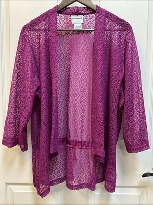 Bon Worth Open Front Floral Lace 3/4 Sleeve Layering Top Size XL 42” Chest 28” L - Image 1 of 4