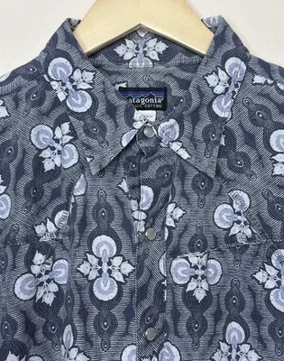 Camisa a Presión Patagonia Rhythm Pearl Para Hombre Grande Azul Blanco Estampado Completo Foto 1 de 3