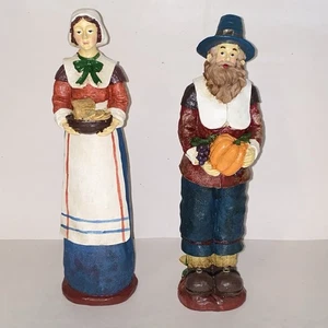 Vintage große Harz Erntedank Pilger Mann & Frau Figuren Herbst Ernte - Bild 1 von 9