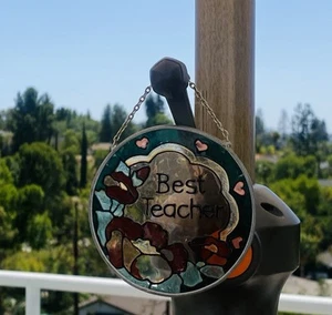 De colección Vidrieras “Mejor Maestro” Atrapasol Regalo Decoración Regreso al Cole 3.5x3.5” - Imagen 1 de 4