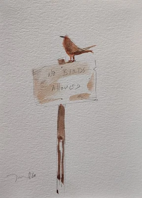 JOSE TRUJILLO Watercolor Painting Collectible ORIGINAL Bird Sign - Image 1 of 4