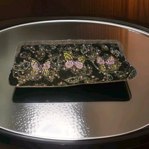 Clutch Womens Sequin Purse Butterfly Handmade Vintage Beverly Johnson Green Pink - Picture 1 of 4