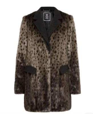 Abrigo de piel sintética Juicy Couture M estampado de leopardo gris negro glamour mafia esposa chaqueta Y2K Foto 1 de 4