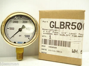 Dixon GLBR5000 untere Halterung Messing flüssigkeitsgefülltes Messgerät - 2-1/2 Zoll, 0-5000 Psi - Bild 1 von 1