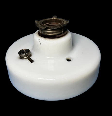 Antique Milk Glass Art Deco Brascolite Flush Mount Light Fixture Pull Chain 6.25 Cover