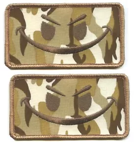 SYRIA-IRAQ DAESH WHACKER SFG GREEN BERETS Desert Tan CAMO PATCH: Evil Grin X 2 - Picture 1 of 12
