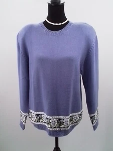 1980s Liz & Co. PURPLE LAVENDER Floral 100% Cotton Sweater Shoulder Pads Sz Med - Picture 1 of 5