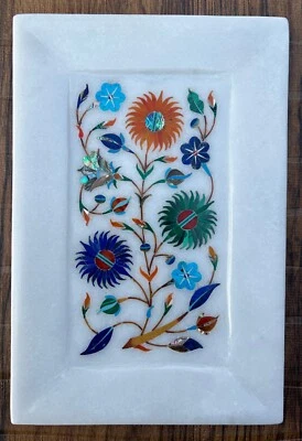 Marble Stone Serving Tray 6"X 9" In Handmade Gemstone Inlay Work Home Décor gift - Image 1 of 4