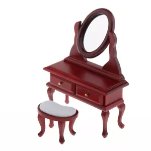 1/12 Scale Dolls House Wooden Dressing Table Set and Soft Stool Bedroom - Picture 1 of 7