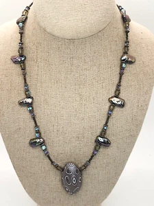 Artisan Vtg BIWA peacock Pearls and purple glass Statement necklace 20 in - Picture 1 of 5