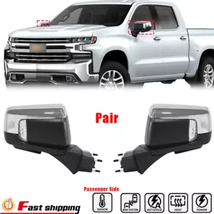 Tow Mirror Power Fold Heated Chrome Fit 2019 2020-2024 Chevrolet Silverado LH&RH - Picture 1 of 22