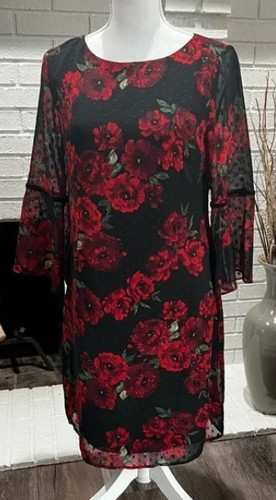 Abito rosso floreale Jessica Howard nuovo con etichetta 10P perfetto per San Valentino
