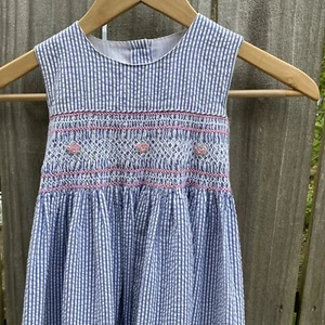 Strasburg Seersucker Smocked Sundress Dress Spring Summer Cotton Blue 4Y - Picture 1 of 9