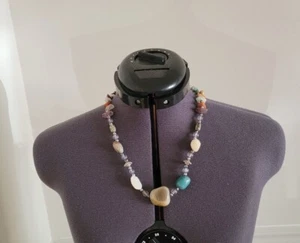 Handmade Artisan Boho Large Stone Glass Bead Necklace Estate Jewelry - Picture 1 of 11