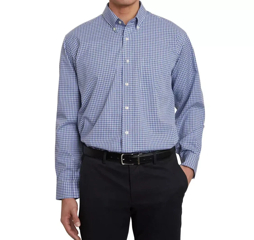Kirkland Signature Men's Traditional Fit Dress Shirt, Plaid , Blue, 17 x 34/35 - Image 1 of 4