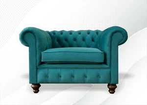 Turkis Grüner Sessel Chesterfield Textil Wohnzimmer Einsitzer Sofa Couch Polster - Bild 1 von 12