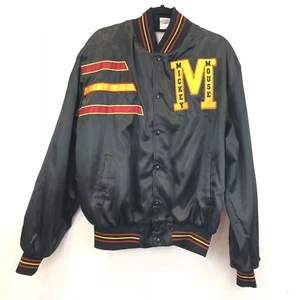Vintage Disney Wear Mickey Mouse Letterman Jacket Black Satin Made In USA Size L - Picture 1 of 11