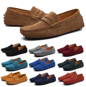 Men Driving Casual Boat Shoes Suede Leather Shoes Moccasin Slip On Loafers New - Picture 1 of 19