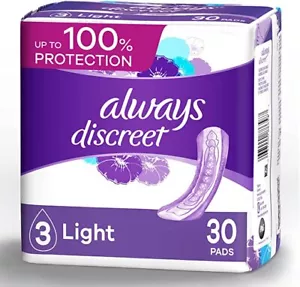 2 Pack Always Discreet,Incontinence&Postpartum Liners For Women,Size 3, 30ct Ea - Picture 1 of 6
