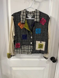 Faith by Celia Forrester Womens Top Black Patchwork Long Sleeve Lagenlook Sz XL - Picture 1 of 13