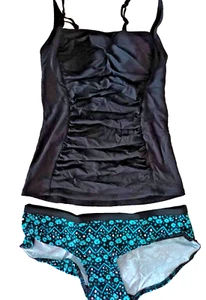 Juego Corto Tankini Curvy Kate/M&S UK 12 Negro Mezcla Acolchado Bandeau/Reflejo - Imagen 1 de 8