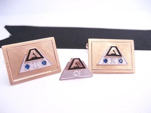 Vintage Employee Service Award 10K Gold Ruby Diamond Gemstone Cufflinks Tie Pin - Picture 1 of 11