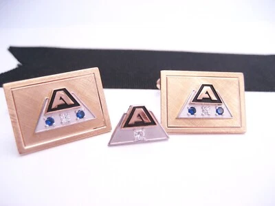 Prendedor de corbata gemelos de diamantes rubí oro 10K premio servicio al empleado vintage Foto 1 de 4