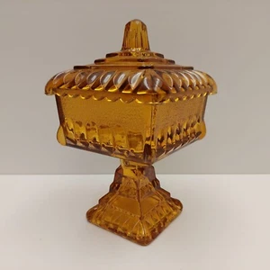 Vintage Westmoreland Pedestal Candy Dish Wedding Box Amber Flash - Bild 1 von 8
