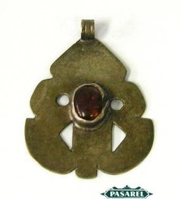 Gran colgante amuleto turcomano ámbar plata antiguo Foto 1 de 3