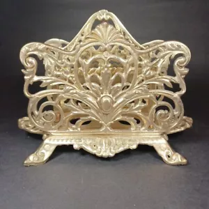 Vintage Letter Napkin Holder Cast Brass Acanthus Scroll Footed Hubbard Style - Picture 1 of 6
