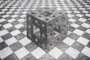 Aquatinta-Radierung „Menger-Würfel auf Parkettierung“ original signiert T. Ehmke - Bild 1 von 4