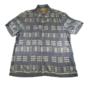 Camicia Tommy Bahama uomo XXL blu bianca stampa Ikat batik manica corta 70% seta - Foto 1 di 9