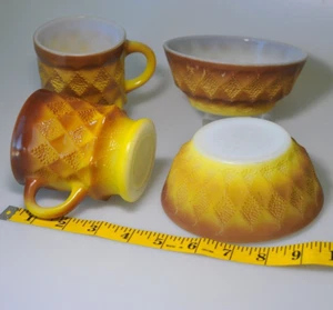 Anchor Hocking Fire King set 2 mugs 2 bowls Kimberly retro gold Cereal SR12 - Picture 1 of 17