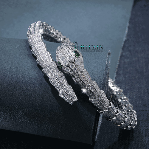 VALENTINO Bracciale donna bianco taglio tondo moissanite argento 925 serpente stile hip hop