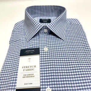 NWT ARROW Men's Ink Blue Plaid Checks Fitted Sports Dress Shirt 14.5 32/33 Small - Picture 1 of 5