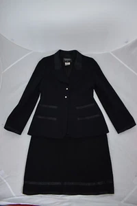 Chanel Black Bead Button Up Blazer Skirt Suit Wool Silk Womens Size 40 UK12 - Picture 1 of 12