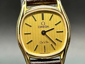 Vintage OMEGA De Ville Cal.1387 Push Gold Line Women 20mm QZ Watch From JAPAN - Picture 1 of 13