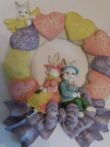 RARE Pastel Colorful Ceramic Easter Bunny Heart Wreath Spring ND+ - Picture 1 of 8