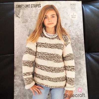 Stylecraft Swift Knit Stripe Super Chunky Sweater Knitting Pattern 22-32” 9060 - Image 1 of 3