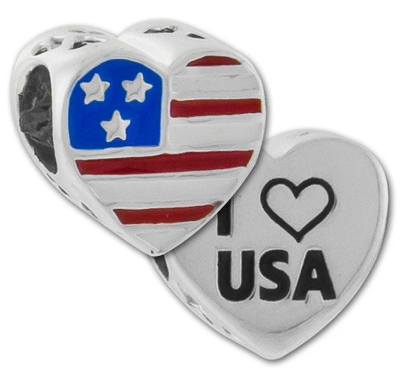 NUEVO Esterlina Auténtico Biagi I LOVE BANDERA DE ESTADOS UNIDOS CORAZÓN CUENTAS se adapta a Pulsera Europea Foto 1 de 1