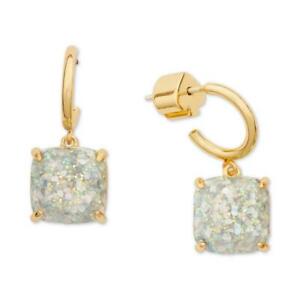 NWT Kate Spade Mini Square Glitter Huggies Earrings $38 Opal Color