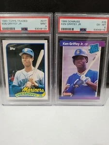 1989 TOPPS TRADED KEN GRIFFEY JR RC PSA 9 & 1989 DONRUSS KEN GRIFFEY JR RC PSA 6 - Picture 1 of 4