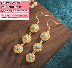 Bohemian Turquoise Gemstone Drop Earrings – Dainty Jewelry 18K Gold Plated Hook - Picture 1 of 6